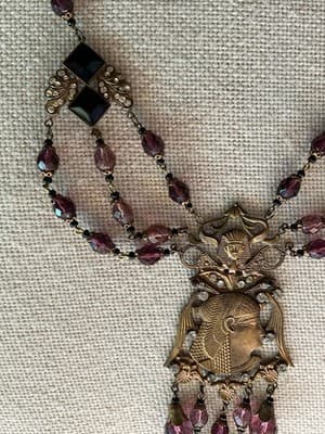 RARE 1800’s Purple Egyptian Revival Czech Glass & Rhinestone Jubilee Necklace - Thumbnail 4