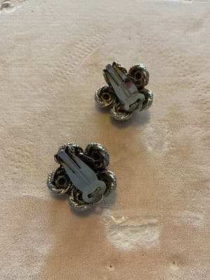 Vintage 1950’s HAR SIGNED Light Blue Semi-precious Stone Clip Earrings - Thumbnail 4