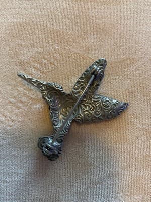 1970’s Vintage Pewter Hummingbird W/ Purple & Clear Crystals Pin NOS - Thumbnail 3