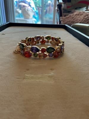 14k Gold Filled Multicolor Tennis Bracelet made w Swarovski Crystal Stone 7.5" - Thumbnail 3