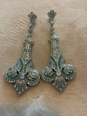 Art Deco Style Lab-Created Diamond Emerald Dangle/Drop 14K Gold Filled Earrings - Thumbnail 3
