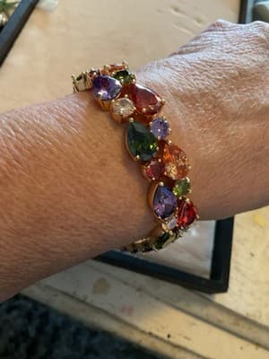14k Gold Filled Multicolor Tennis Bracelet made w Swarovski Crystal Stone 7.5" - Thumbnail 2
