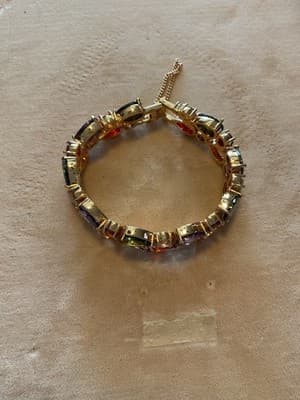 14k Gold Filled Multicolor Tennis Bracelet made w Swarovski Crystal Stone 7.5" - Thumbnail 5