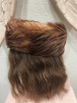 Vtg 1960’sChic Brown Pillbox Doeskin Felt, Tan & Brown Feathers Mr Charles Sz- M - Thumbnail 6