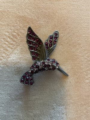 1970’s Vintage Pewter Hummingbird W/ Purple & Clear Crystals Pin NOS - Thumbnail 2