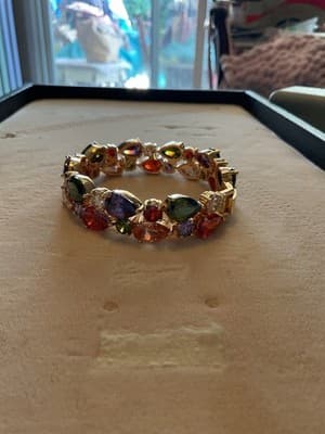 14k Gold Filled Multicolor Tennis Bracelet made w Swarovski Crystal Stone 7.5" - Thumbnail 4