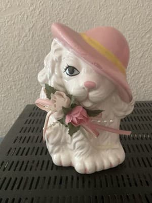Adorable Porcelain White Dogs With Pink Hats! Very Easter! - Thumbnail 2
