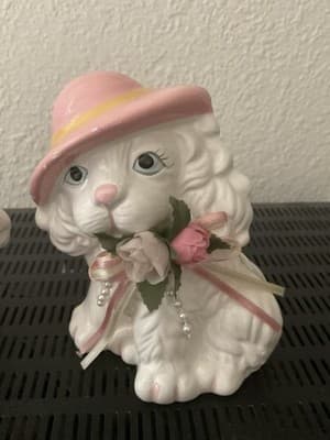 Adorable Porcelain White Dogs With Pink Hats! Very Easter! - Thumbnail 3