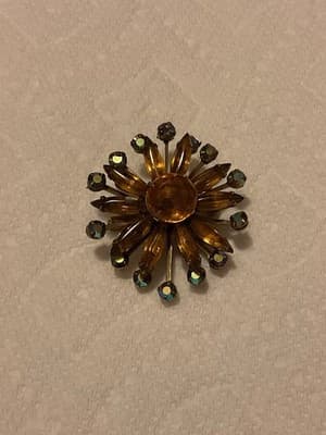 Vintage 1930’s Brilliant Amber Rhinestones & Aurora Borealis Rhinestones Brooch - Thumbnail 3