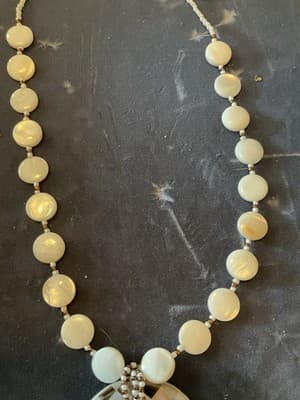 Vintage White Mother of Pearl Checkerboard Pendant & Bead Chain Necklace 20” - Thumbnail 6