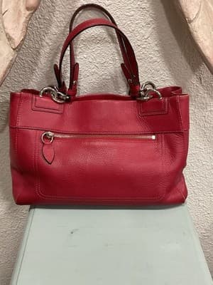 Coach Red Pebbled Leather Turn Lock Double Handles Satchel Shoulder Bag - Thumbnail 2