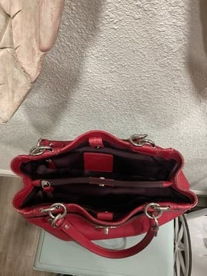 Coach Red Pebbled Leather Turn Lock Double Handles Satchel Shoulder Bag - Thumbnail 6