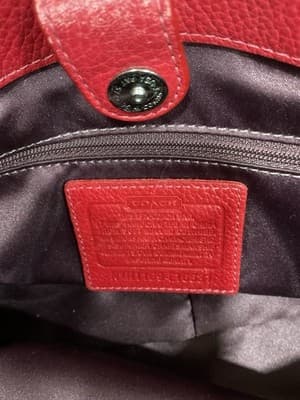 Coach Red Pebbled Leather Turn Lock Double Handles Satchel Shoulder Bag - Thumbnail 7