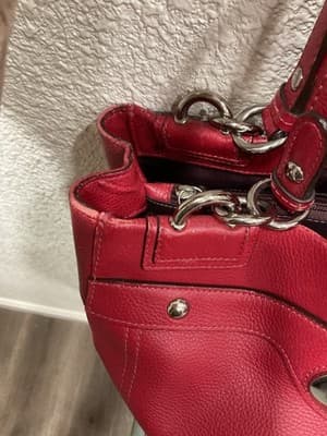 Coach Red Pebbled Leather Turn Lock Double Handles Satchel Shoulder Bag - Thumbnail 4