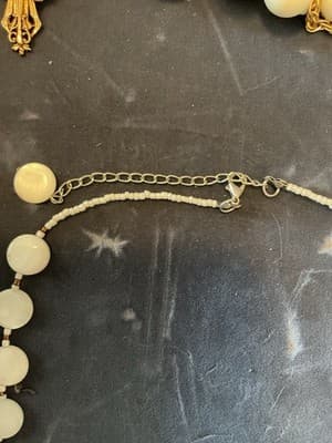 Vintage White Mother of Pearl Checkerboard Pendant & Bead Chain Necklace 20” - Thumbnail 7