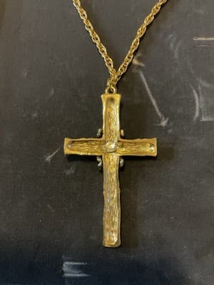 Vintage Silver And Gold Like Large Cross And 22” Chain Necklace - Thumbnail 4