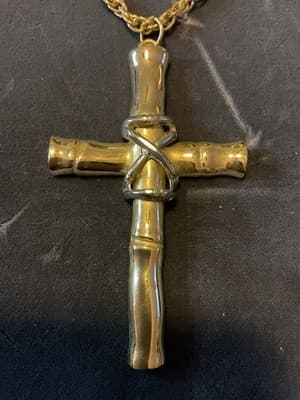 Vintage Silver And Gold Like Large Cross And 22” Chain Necklace - Thumbnail 3