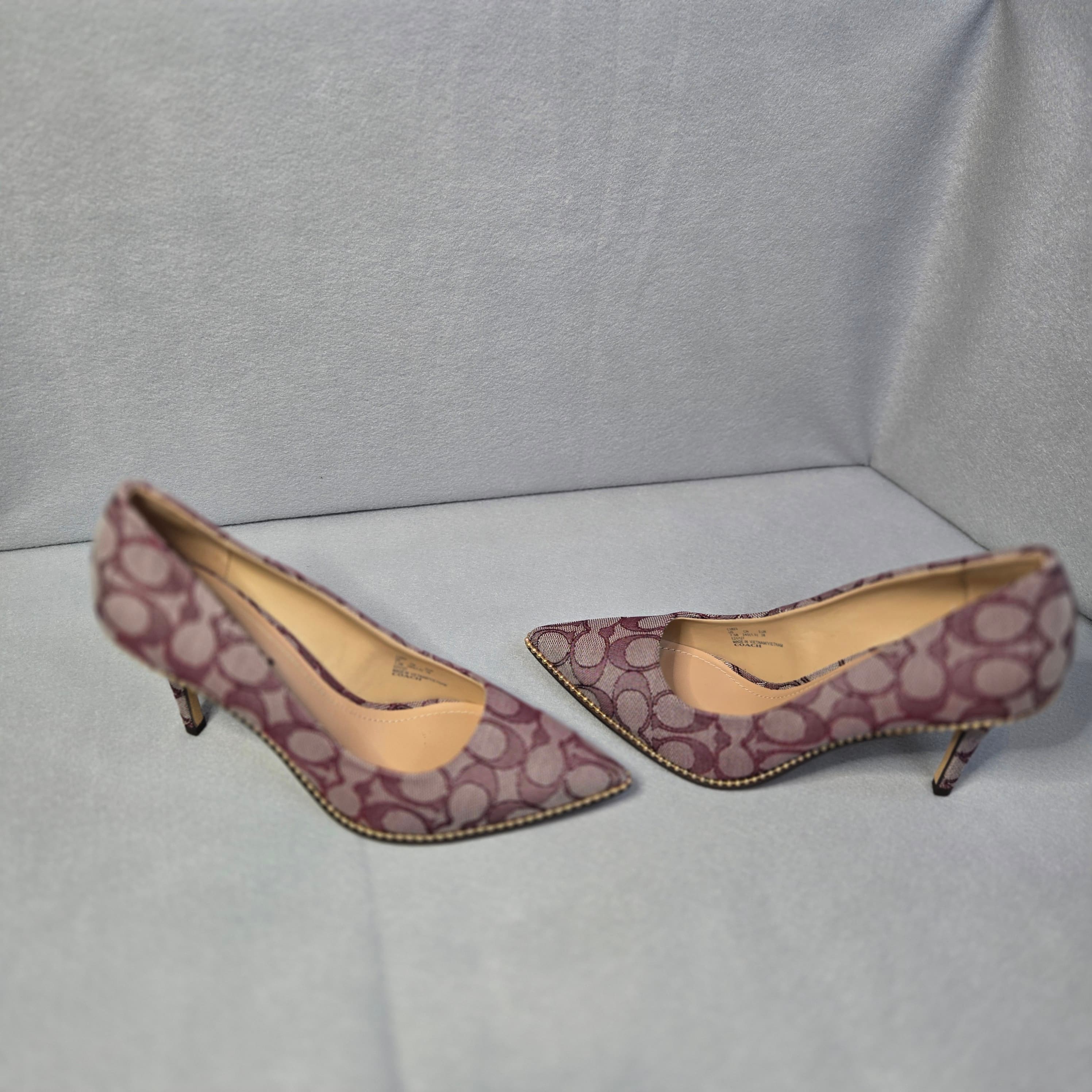 Coach Signature Print Heels with Gold Trim - Thumbnail 5