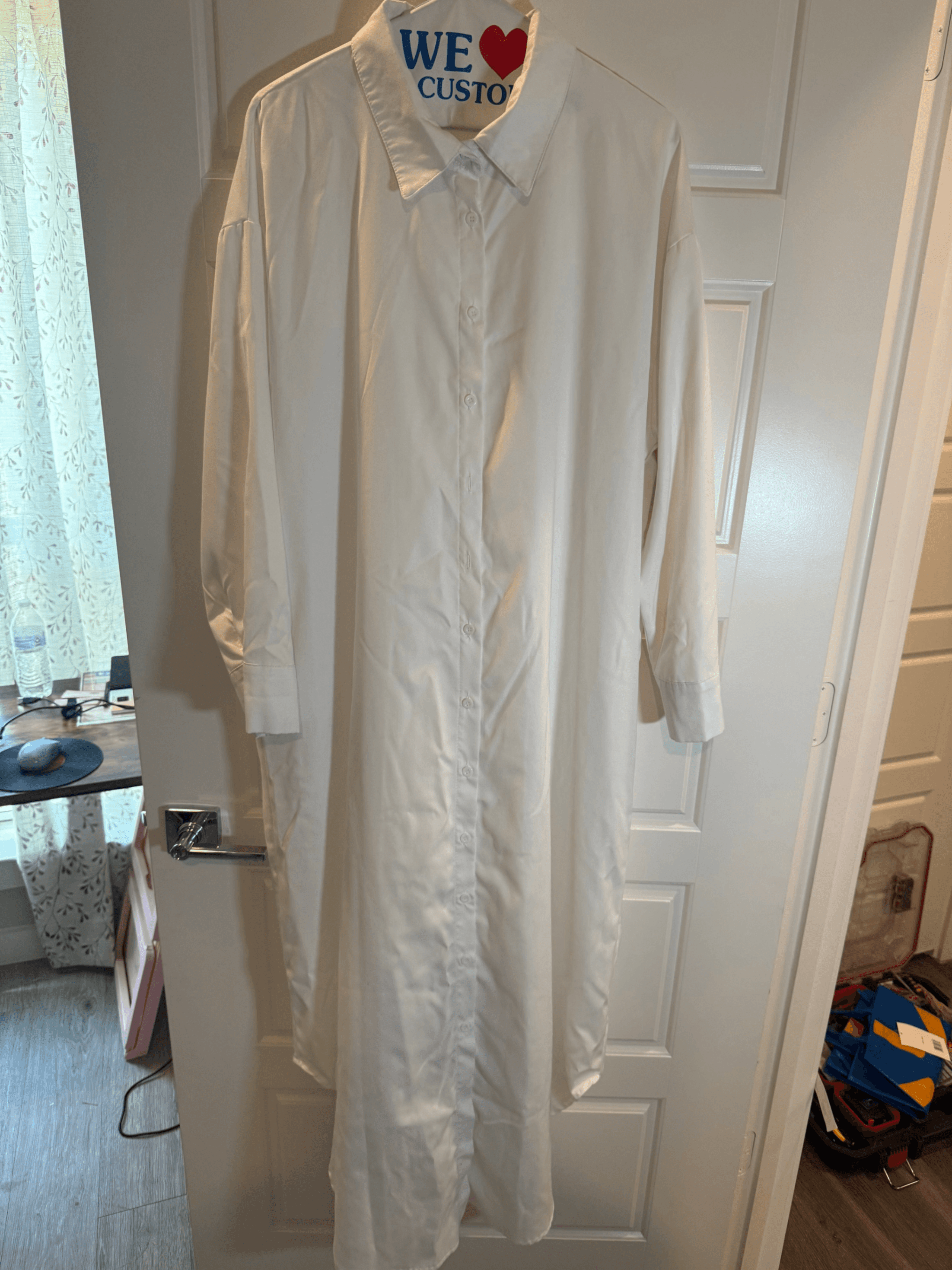 SHEIN White Long Sleeve Button-Up Dress