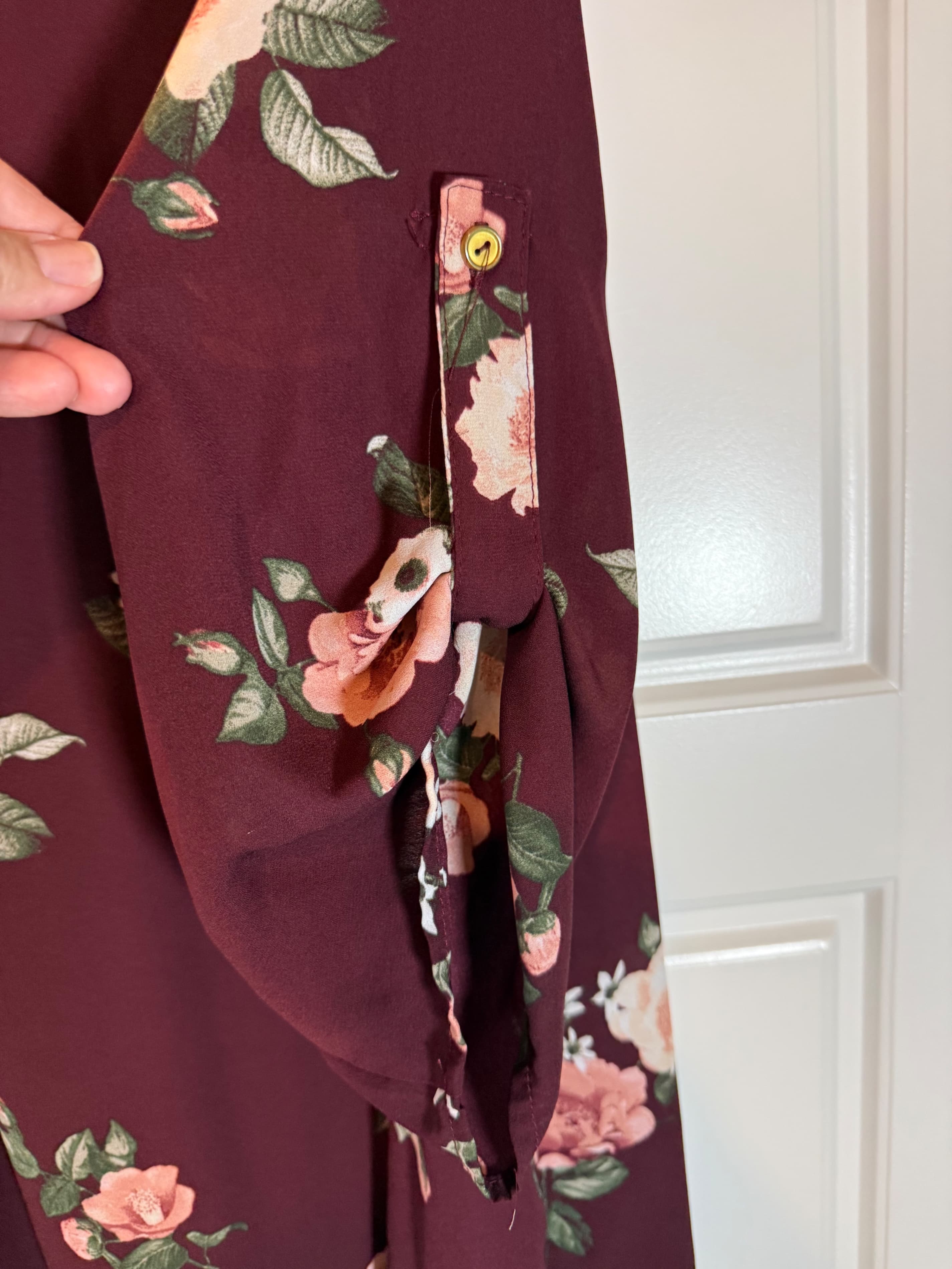 Justify Floral Print Blouse 1X Burgundy - Thumbnail 4