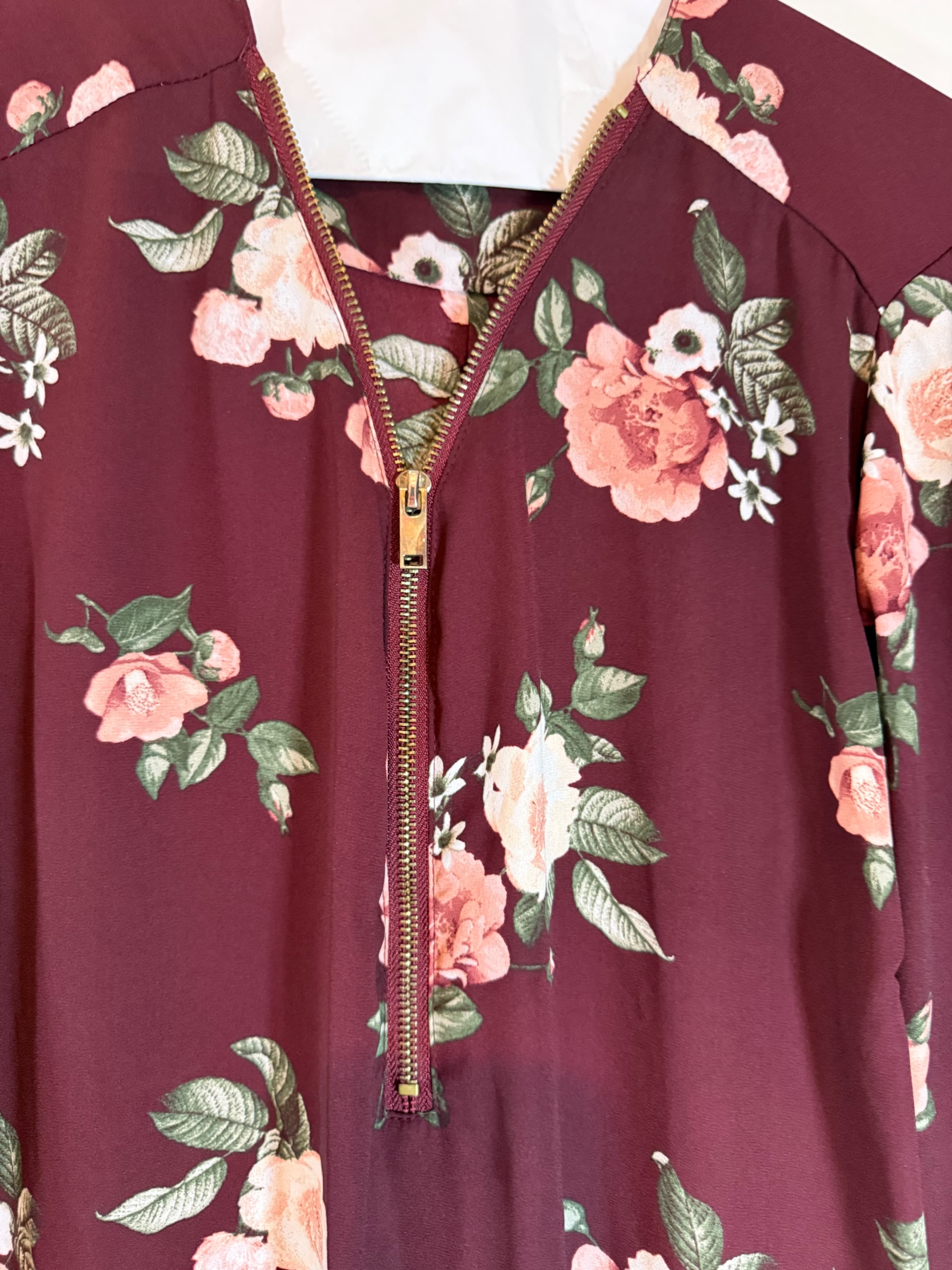 Justify Floral Print Blouse 1X Burgundy - Thumbnail 3