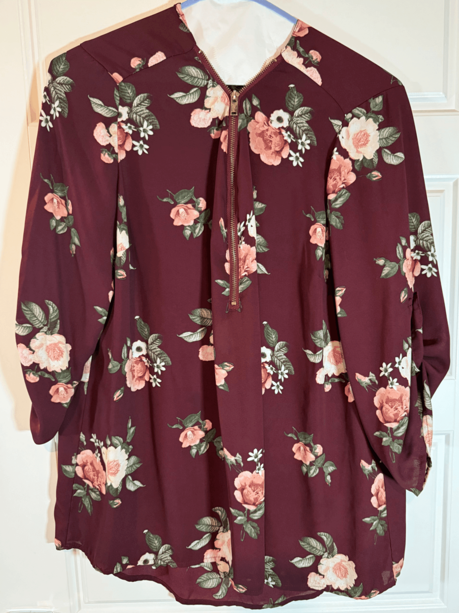 Justify Floral Print Blouse 1X Burgundy - Thumbnail 5