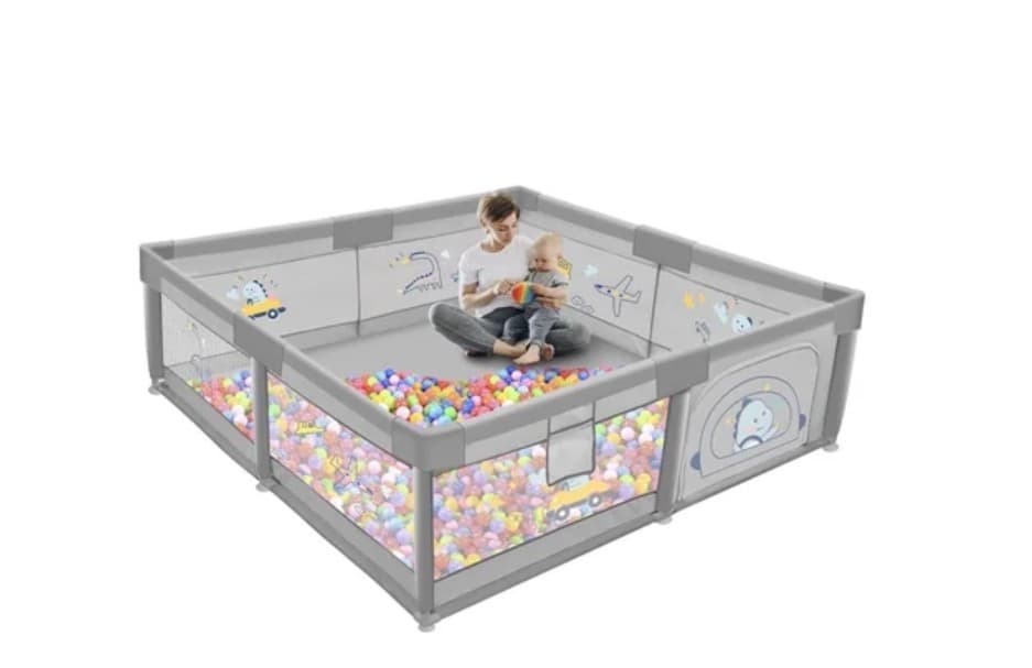 TEAYINGDE Baby Playpen Large Play Yard Fence for Toddlers,47"x47" Gray Dinosaur