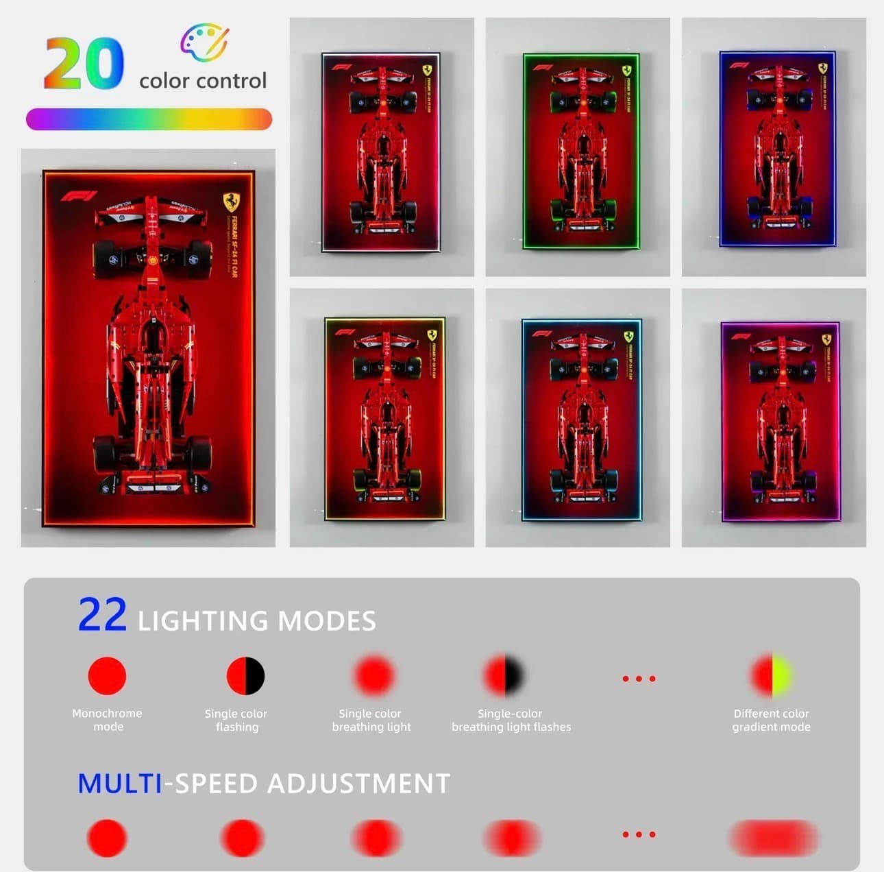 Ferrari SF-24 F1 Car LED LEGO Wall Art with Remote Control - Thumbnail 5