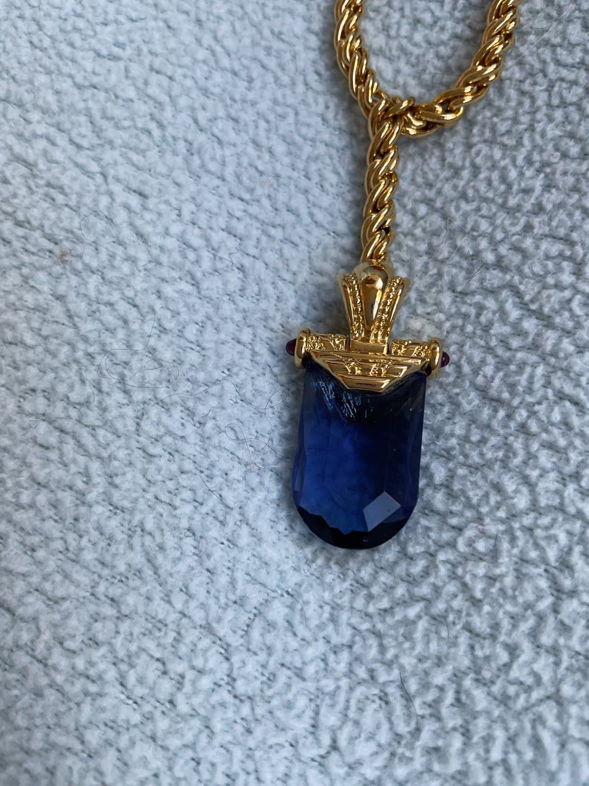 Signed Pilar Crespi Gold Tone Faceted Sapphire Crystal Y Necklace 18” New - Thumbnail 5
