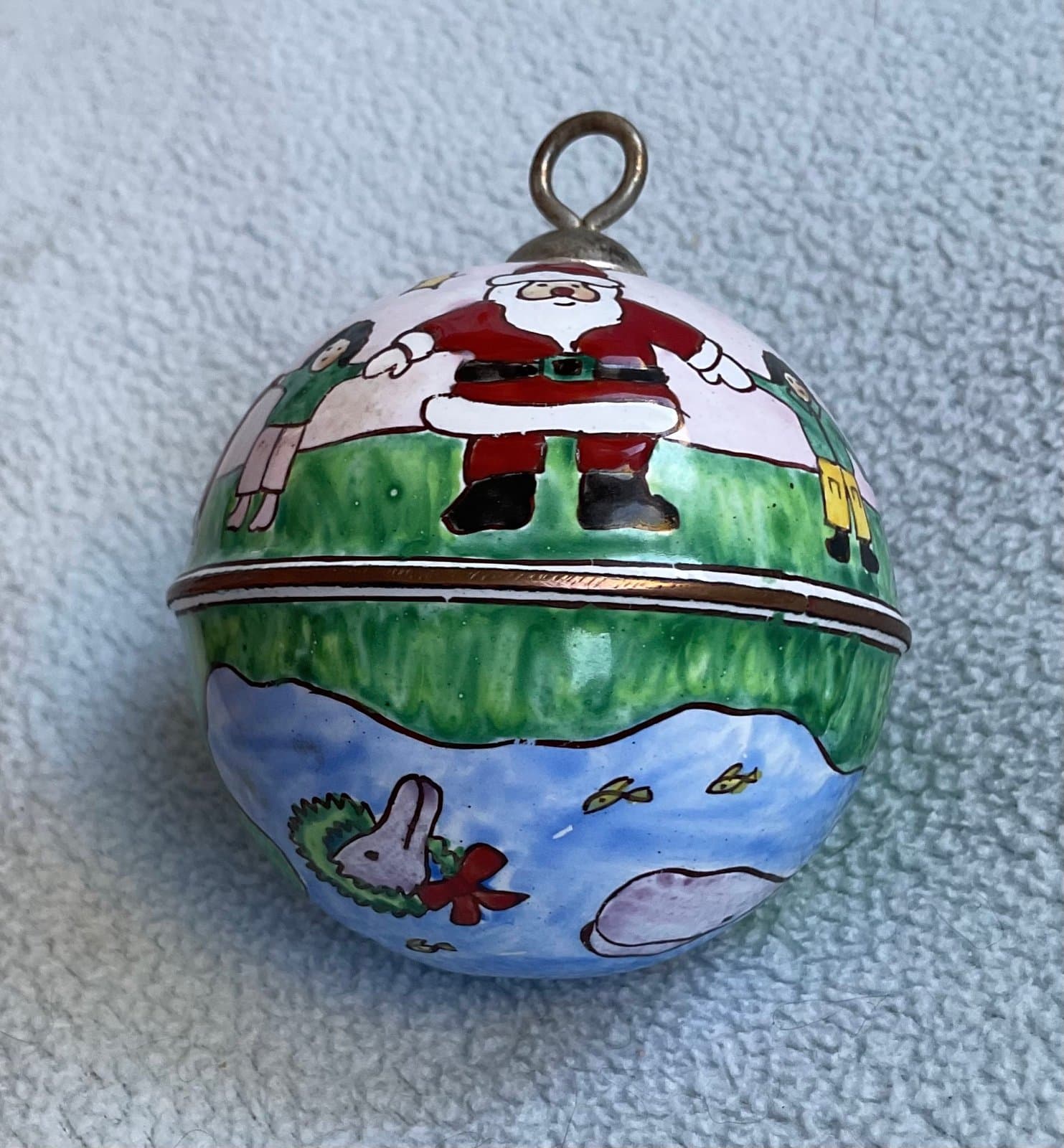 Christmas Metal Enamel Santa and Children Round Bell - Thumbnail 4