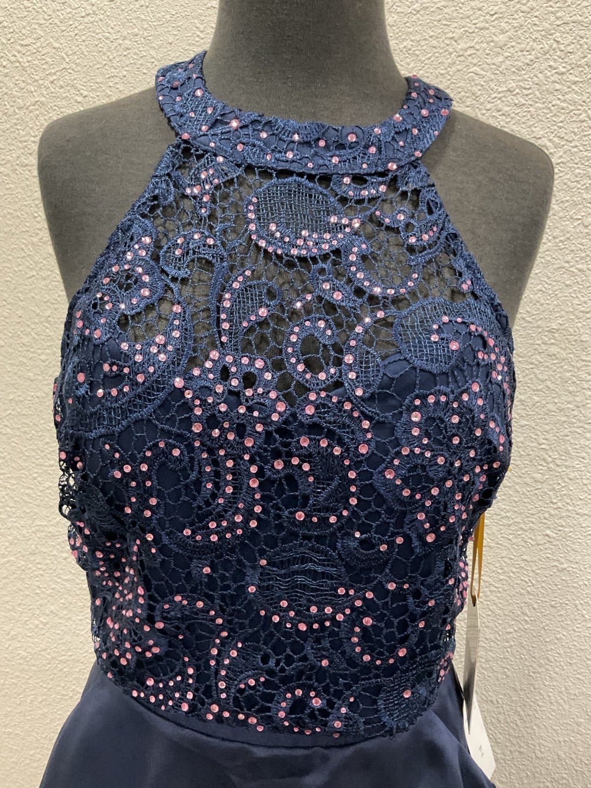 NEW Navy Blue Size 11 Satin & Crocheted 2 Piece Prom Dress - Thumbnail 6
