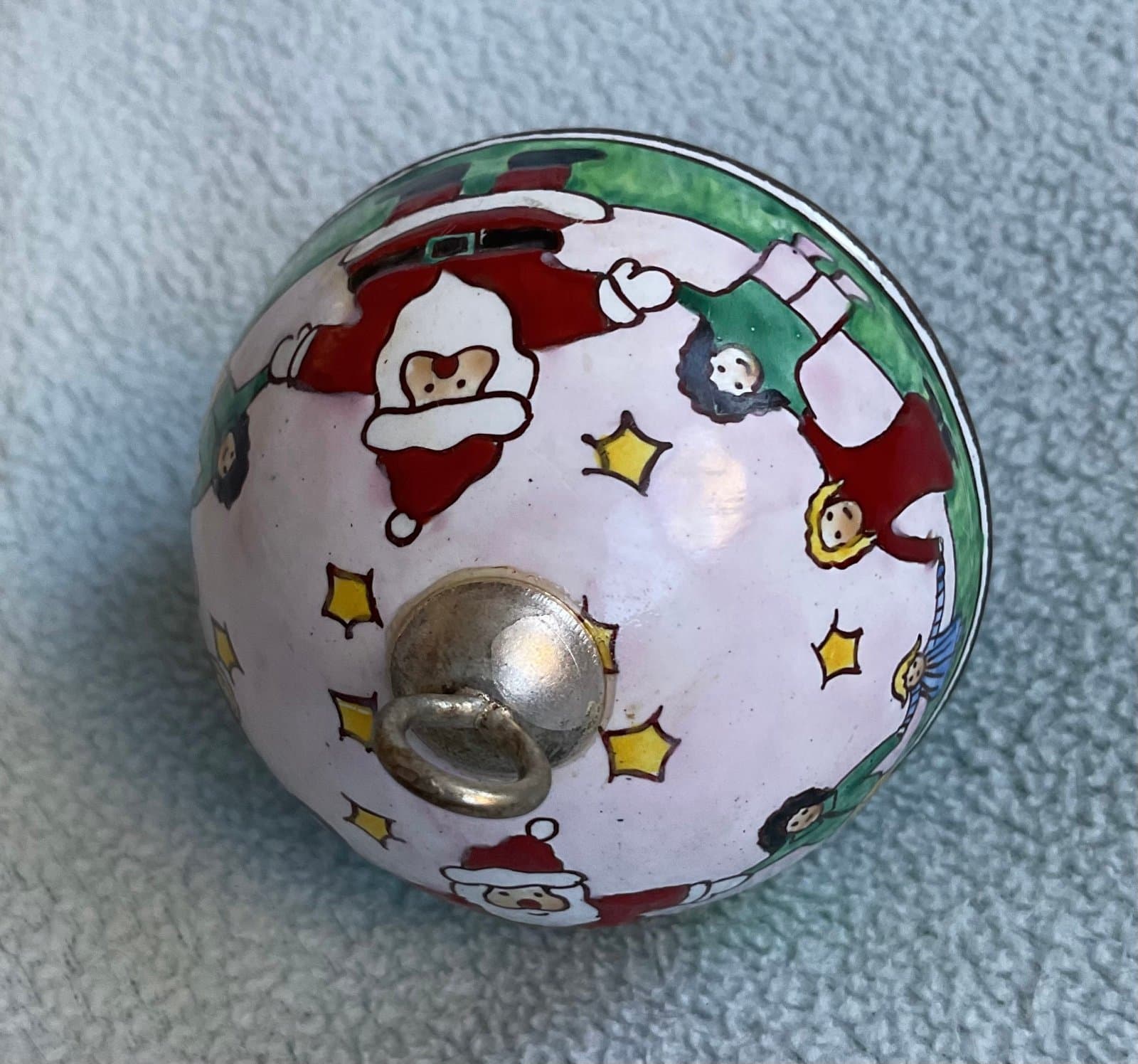 Christmas Metal Enamel Santa and Children Round Bell - Thumbnail 5