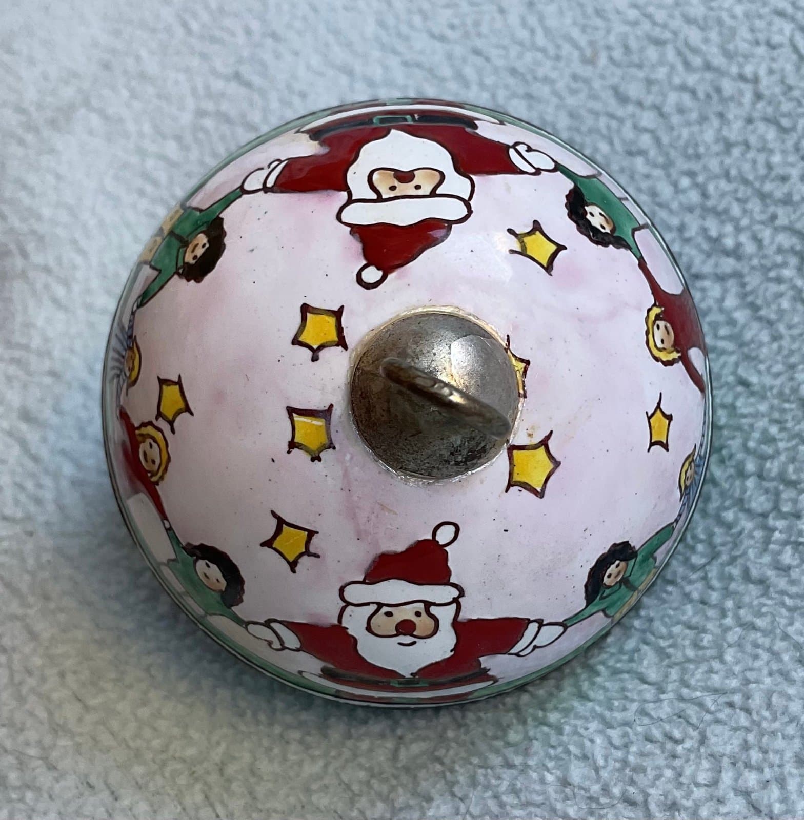 Christmas Metal Enamel Santa and Children Round Bell - Thumbnail 7