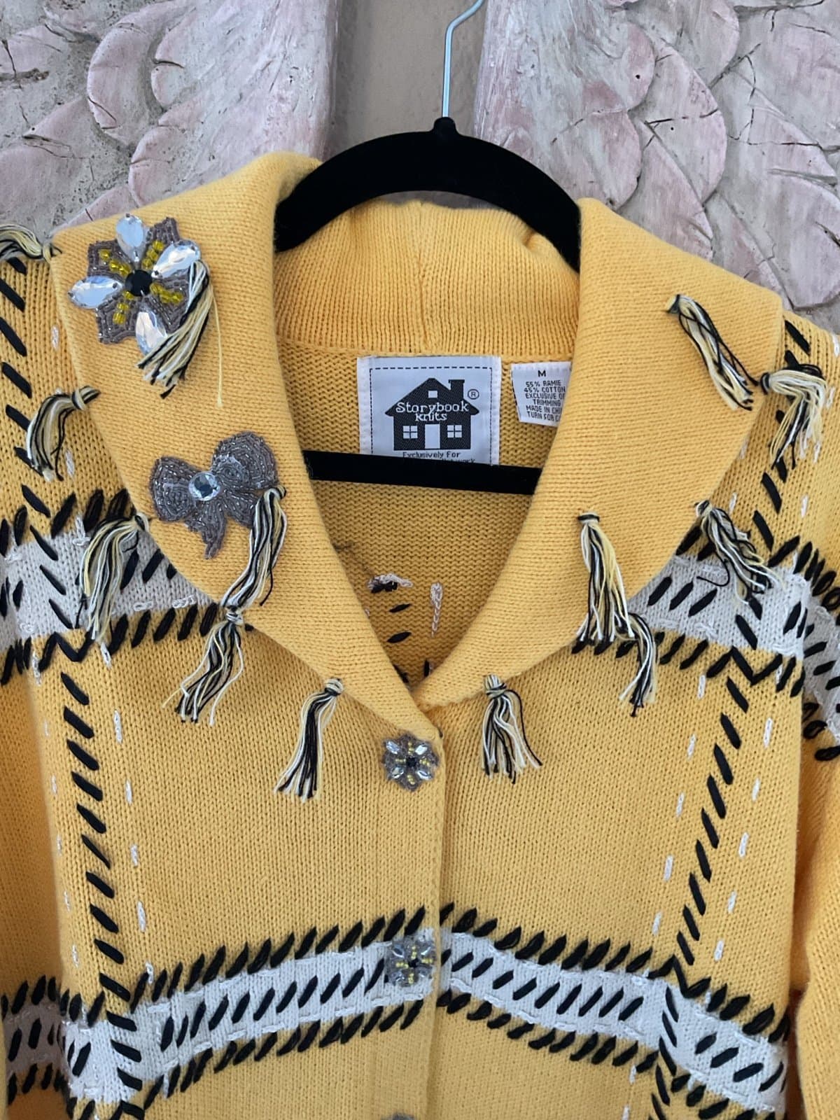 Fabulous Yellow And Black Plaid Boho Taxi Storybook Sweater Size M - Thumbnail 5