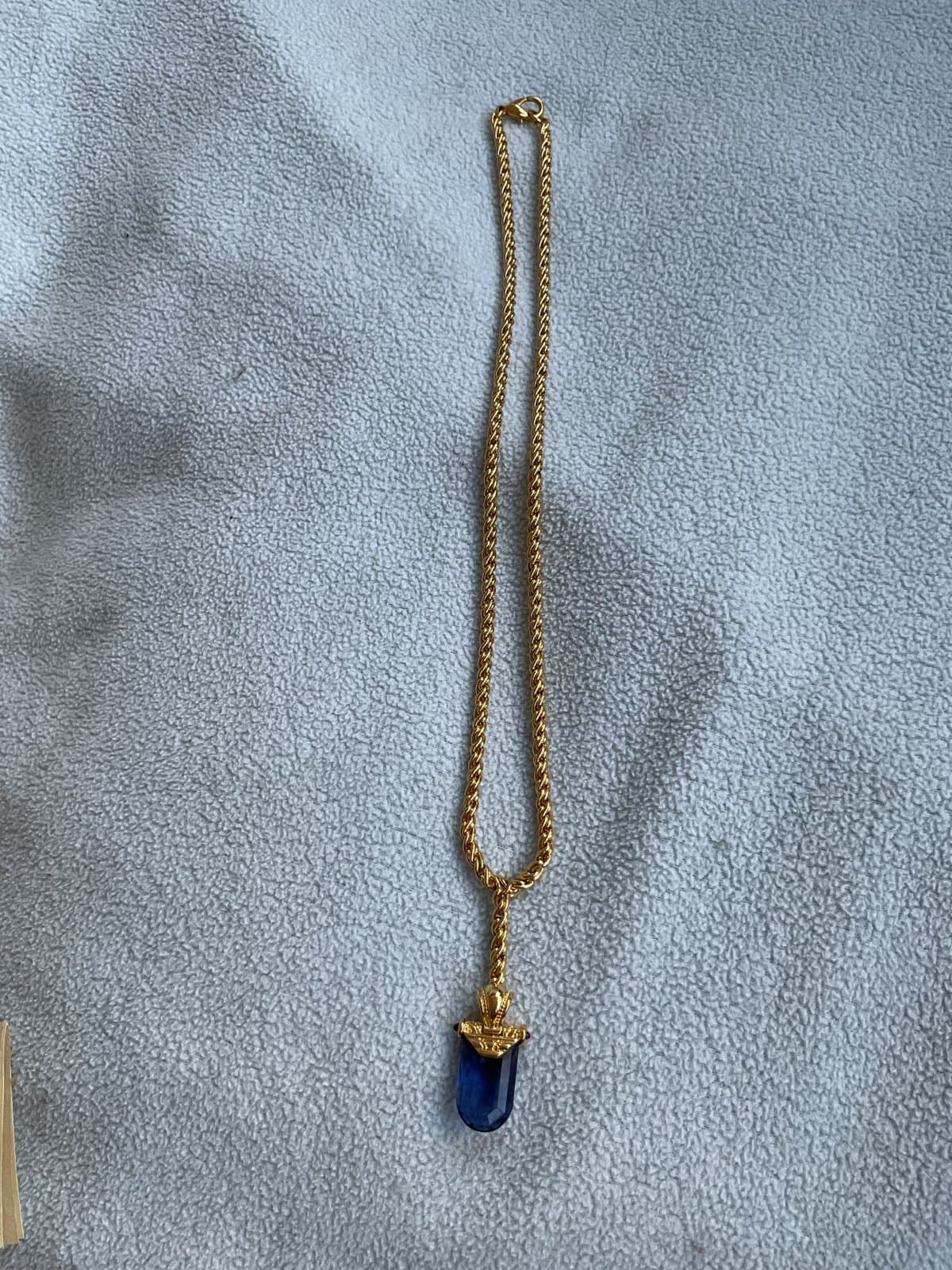 Signed Pilar Crespi Gold Tone Faceted Sapphire Crystal Y Necklace 18” New - Thumbnail 8