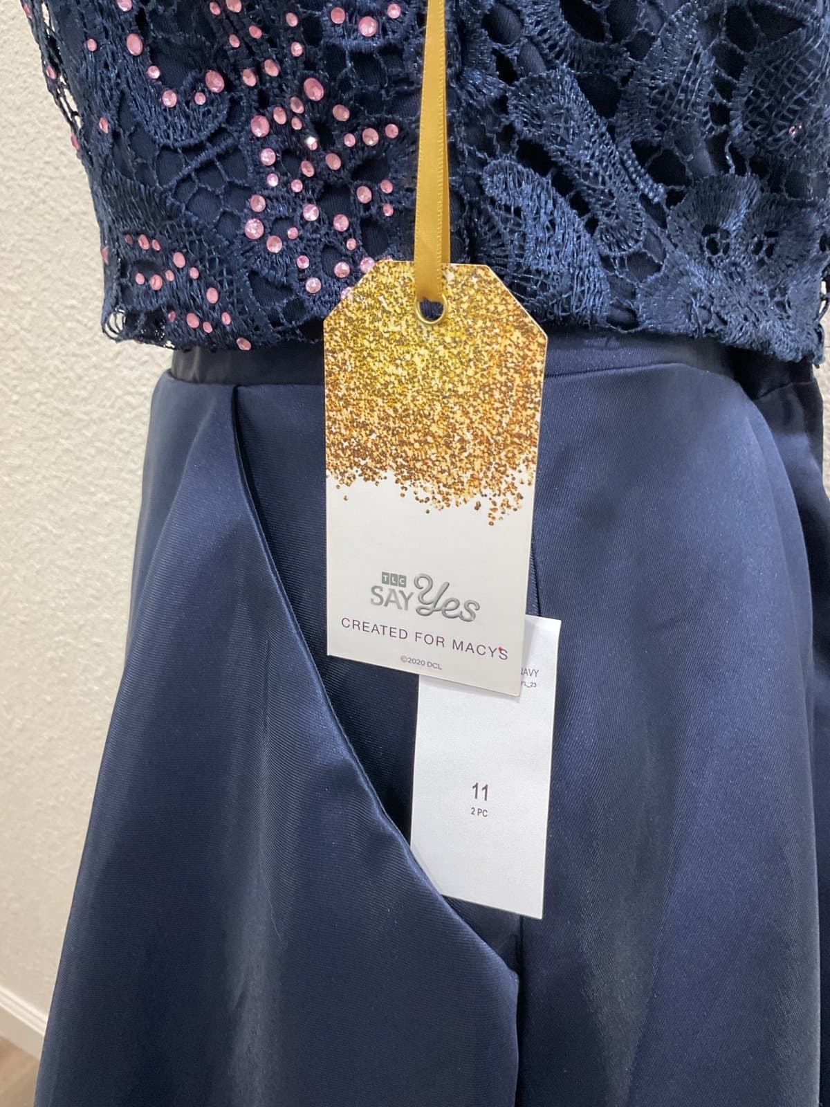 NEW Navy Blue Size 11 Satin & Crocheted 2 Piece Prom Dress - Thumbnail 9