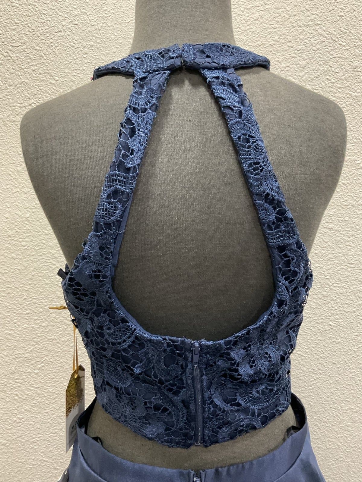 NEW Navy Blue Size 11 Satin & Crocheted 2 Piece Prom Dress - Thumbnail 5