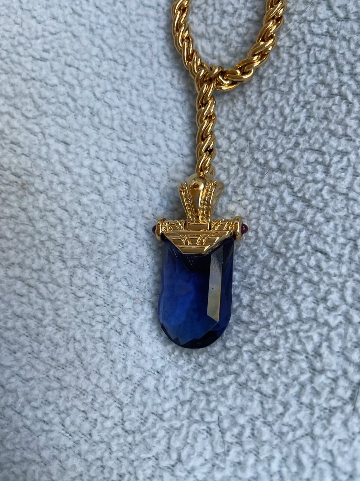 Signed Pilar Crespi Gold Tone Faceted Sapphire Crystal Y Necklace 18” New - Thumbnail 10