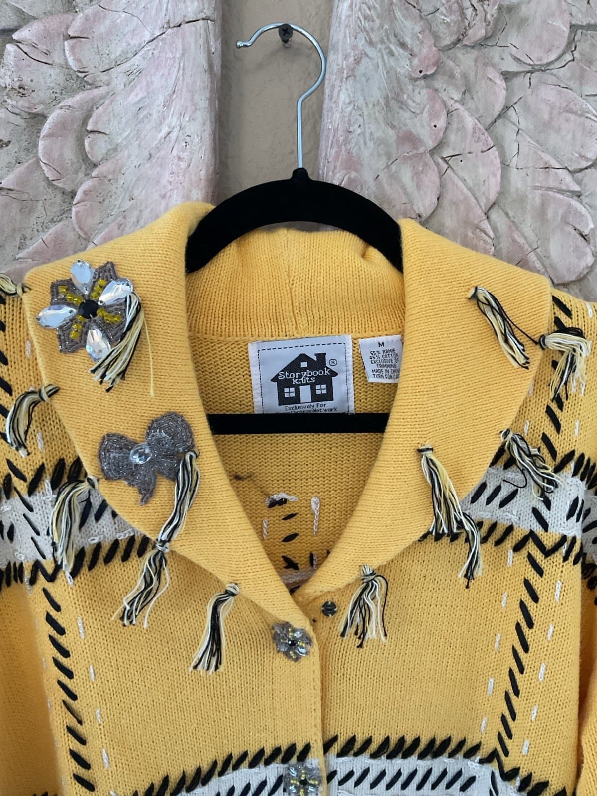 Fabulous Yellow And Black Plaid Boho Taxi Storybook Sweater Size M - Thumbnail 2