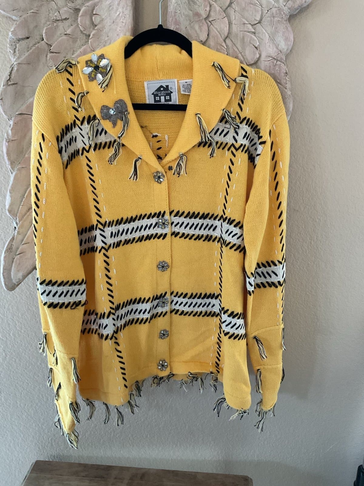 Fabulous Yellow And Black Plaid Boho Taxi Storybook Sweater Size M - Thumbnail 8