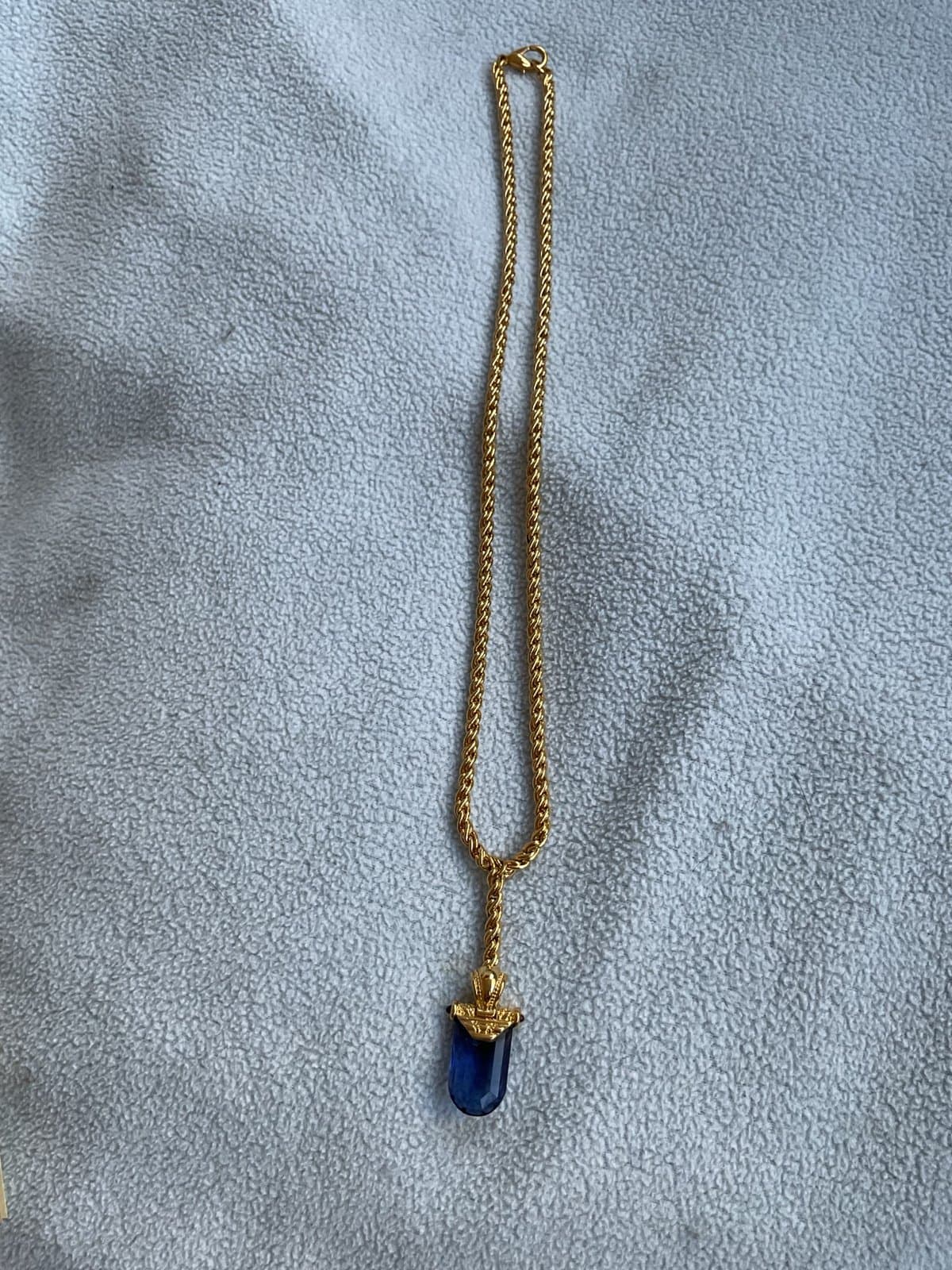 Signed Pilar Crespi Gold Tone Faceted Sapphire Crystal Y Necklace 18” New - Thumbnail 9