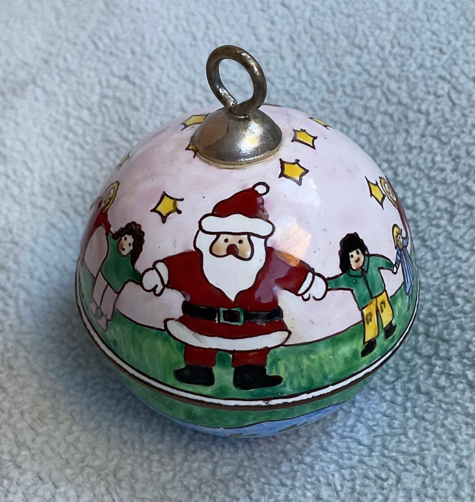 Christmas Metal Enamel Santa and Children Round Bell - Thumbnail 8