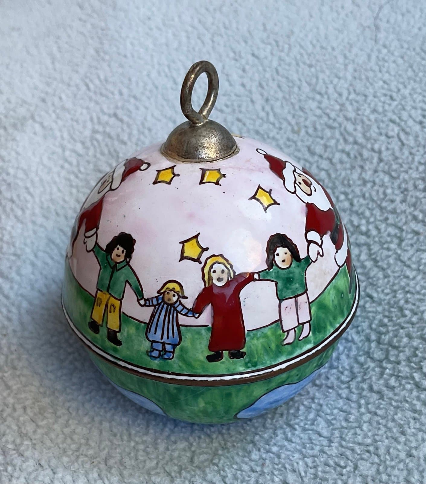 Christmas Metal Enamel Santa and Children Round Bell - Thumbnail 3