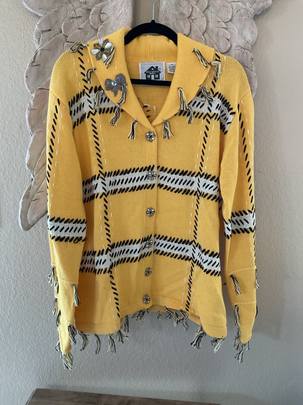 Fabulous Yellow And Black Plaid Boho Taxi Storybook Sweater Size M - Thumbnail 4