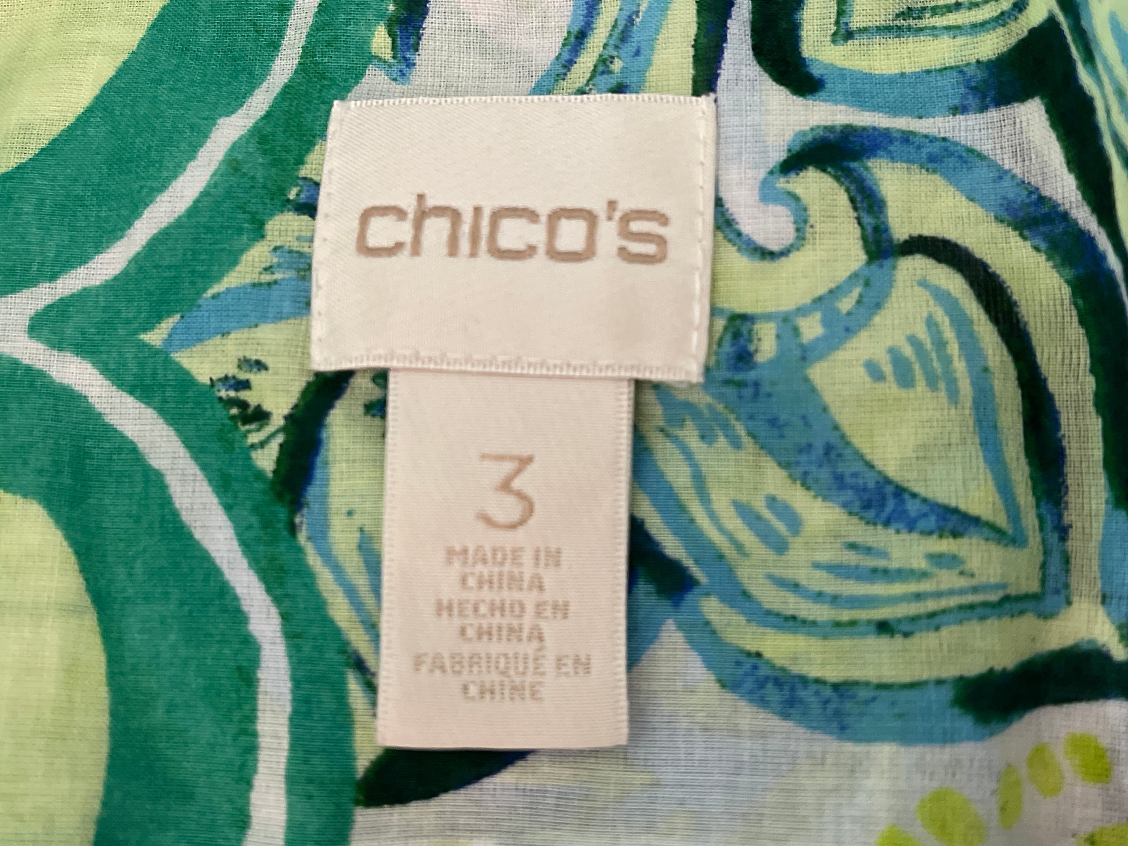 Chico's Women's Blouse Size 3x Green Blue Print - Thumbnail 6
