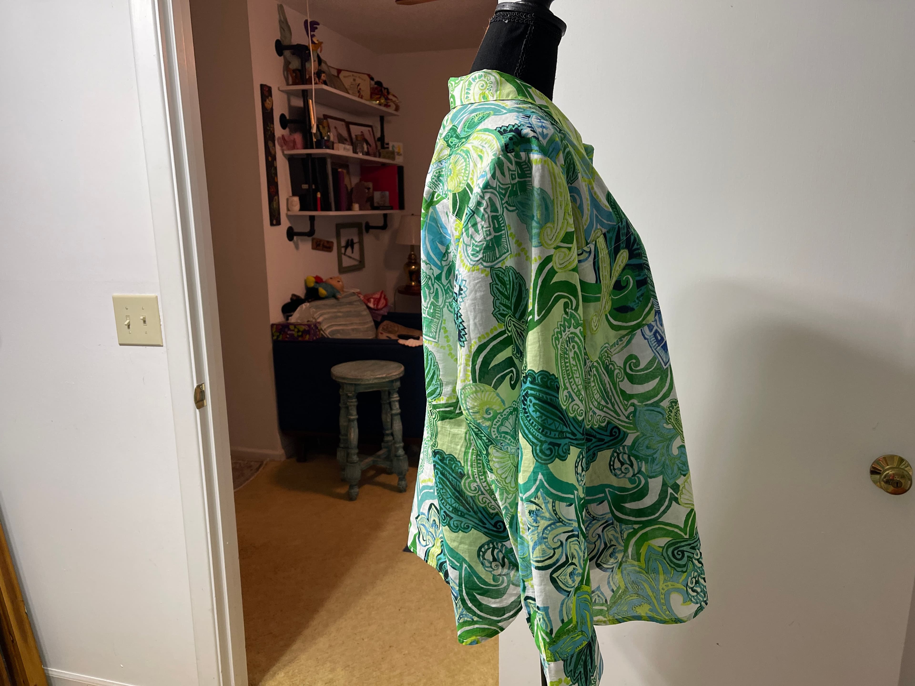 Chico's Women's Blouse Size 3x Green Blue Print - Thumbnail 3