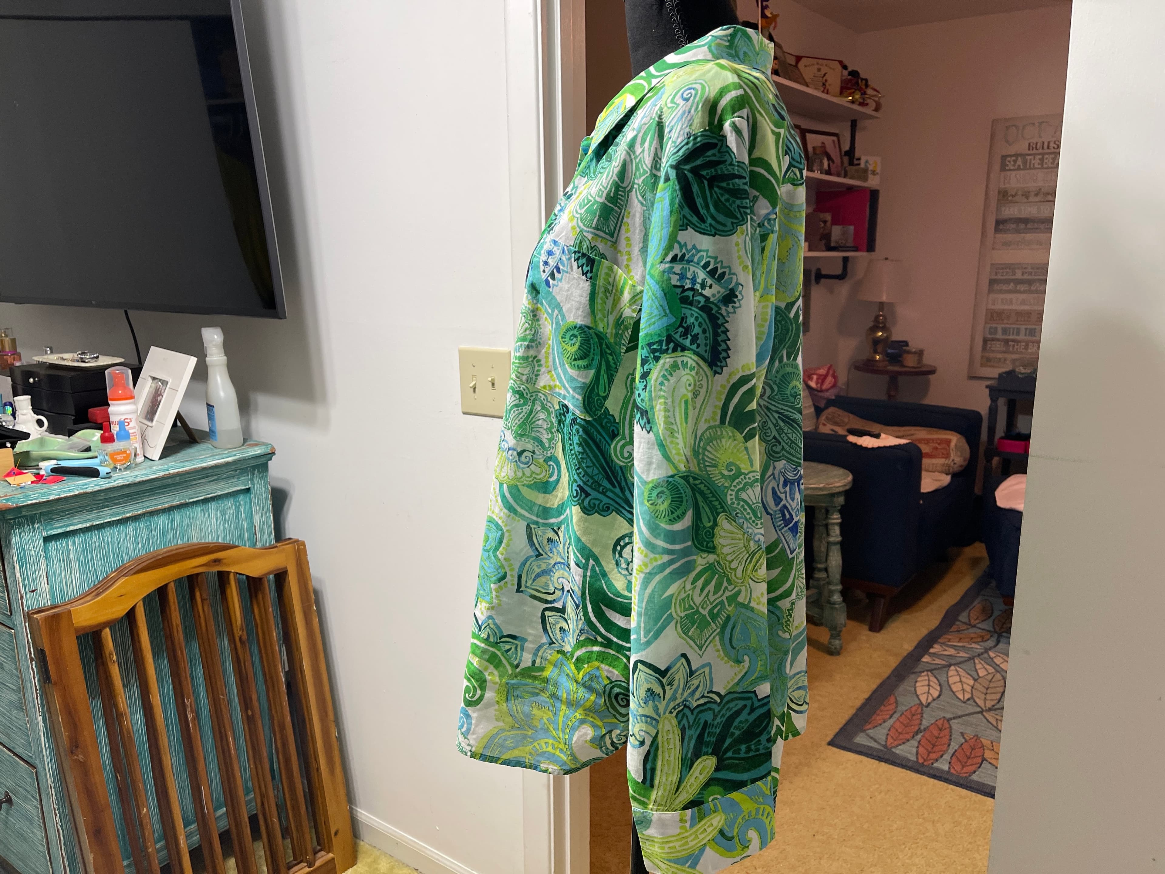 Chico's Women's Blouse Size 3x Green Blue Print - Thumbnail 10