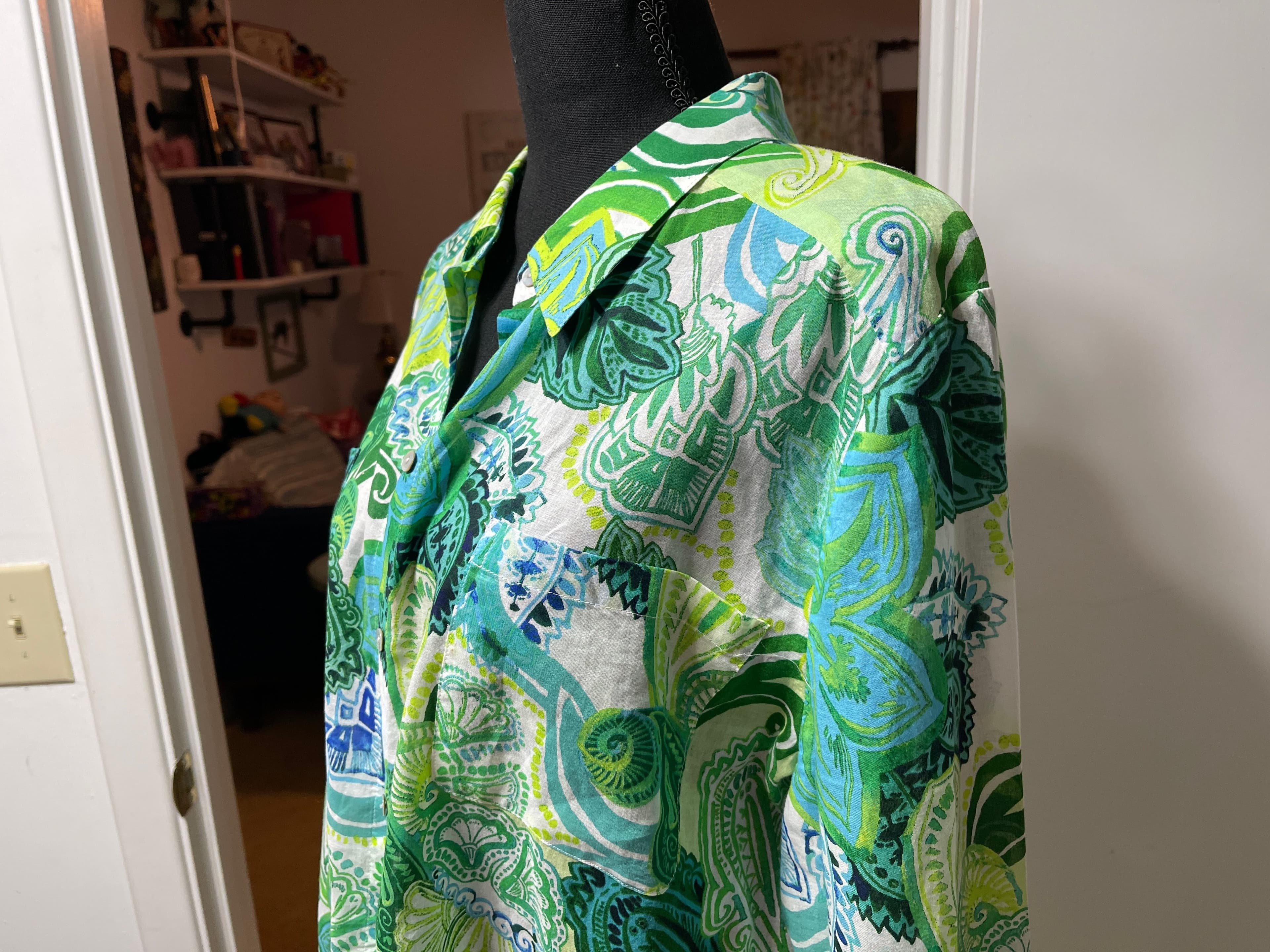 Chico's Women's Blouse Size 3x Green Blue Print - Thumbnail 5