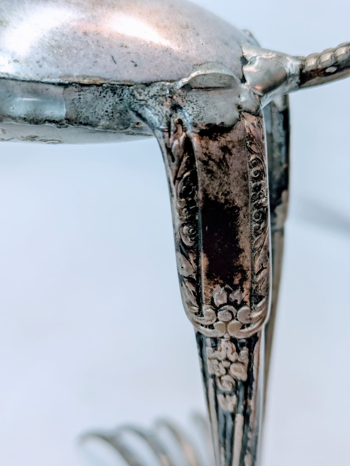 Folk Art Metal Cat Figurine Made with Silverware - Thumbnail 8
