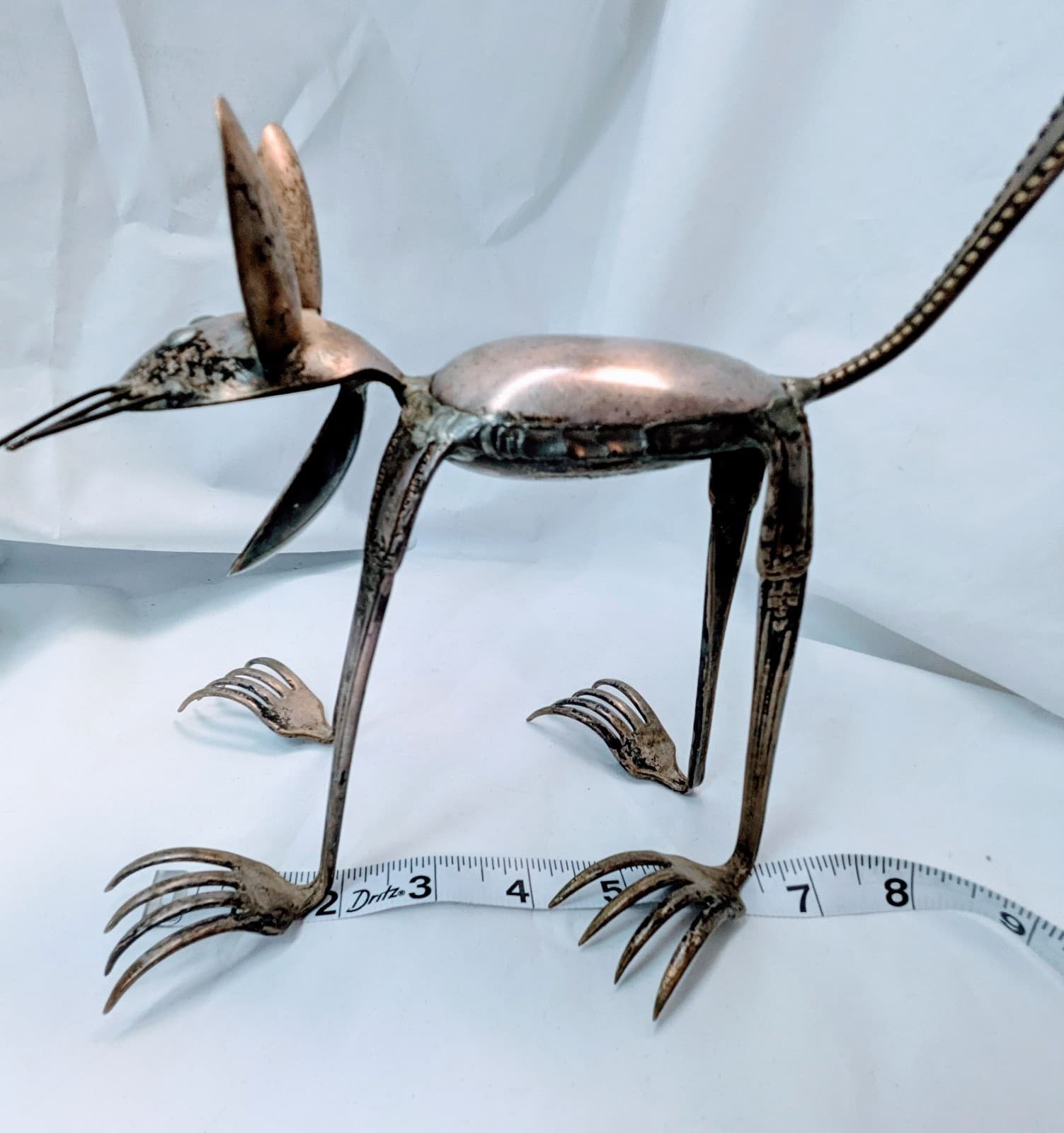 Folk Art Metal Cat Figurine Made with Silverware - Thumbnail 11
